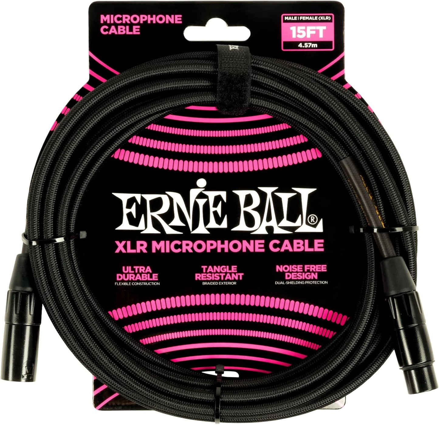 Ernie Ball Braided XLR Microphone Cable, 15ft, Durable Design