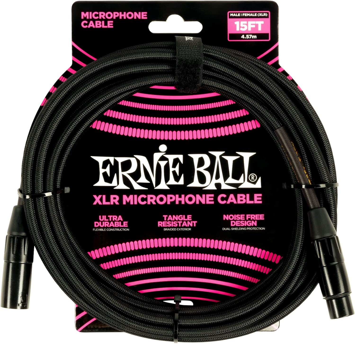 Ernie Ball Braided XLR Microphone Cable, 15ft, Durable Design