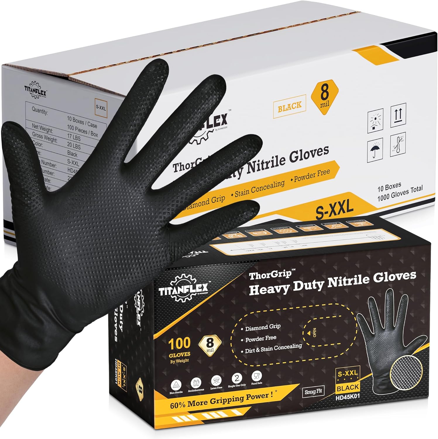 TitanFlex Heavy Duty Black Nitrile Gloves for All Applications