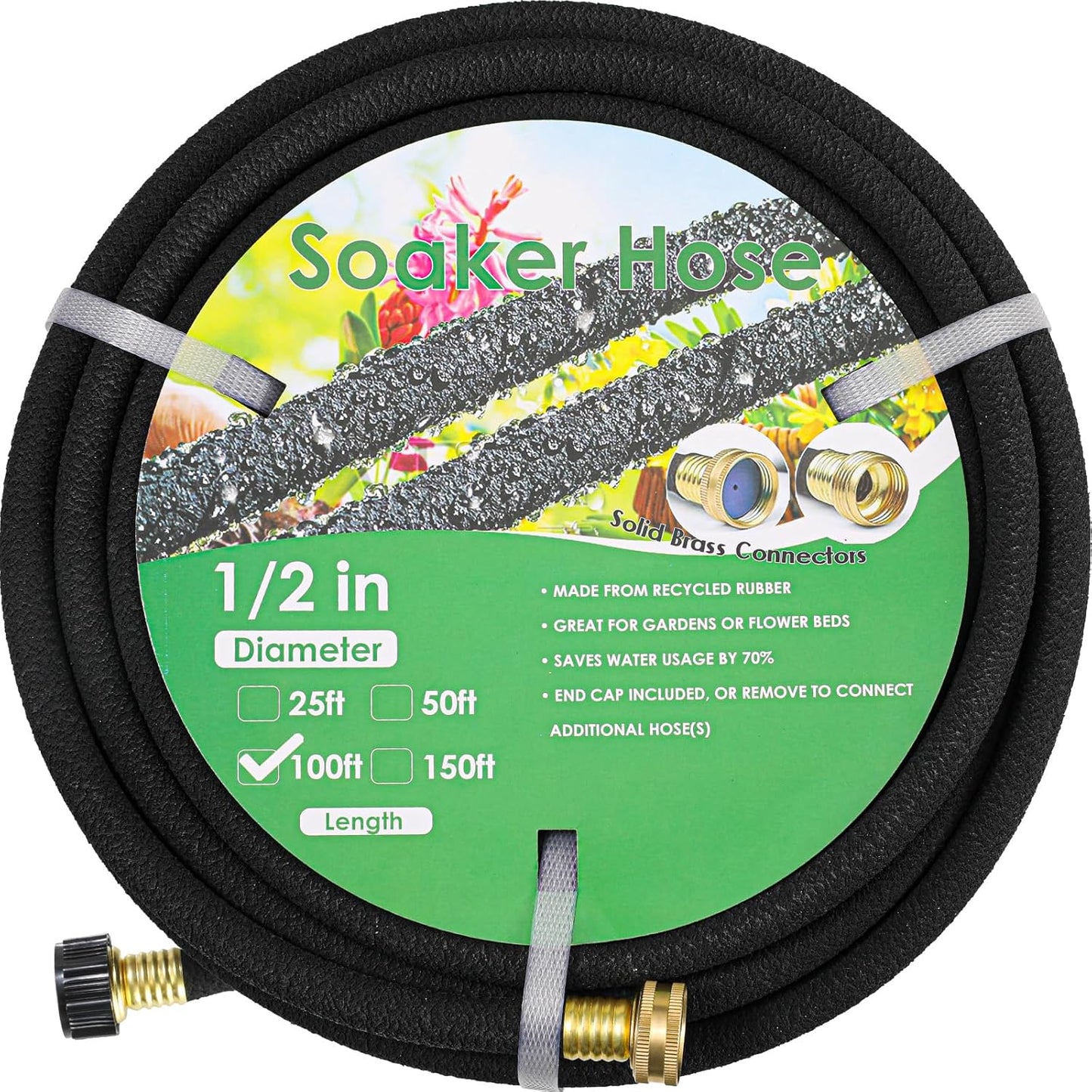 MAMIZO Soaker Hose 100 ft with Solid Brass Connectors for Gardens