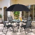 Black 6 Piece Folding Patio Dining Set with Umbrella - Compact Outdoor