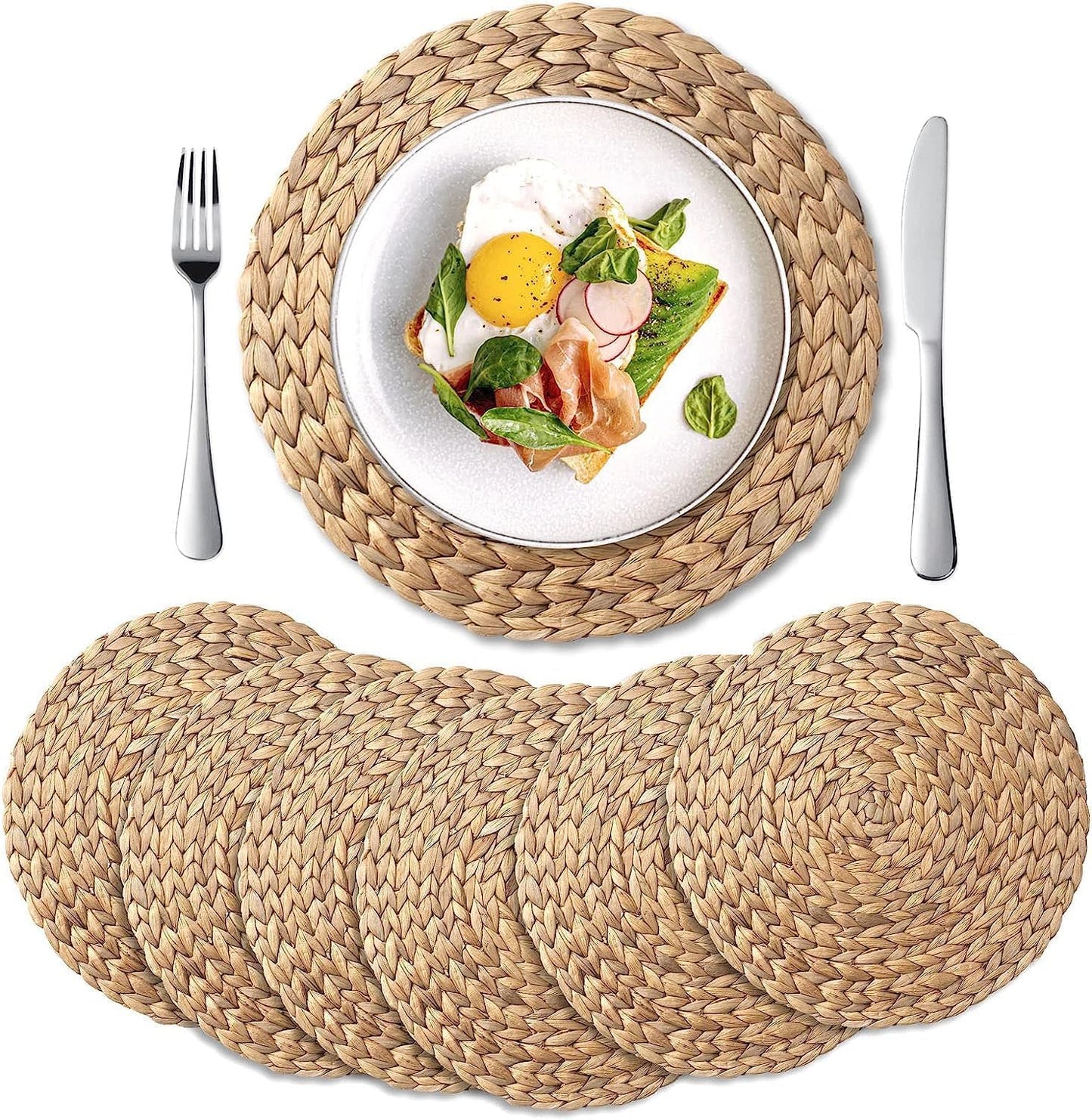 YANGQIHOME 6 Pack Round Woven Placemats for Dining Table