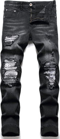 OIIIO Men's Patch Ripped Stretch Regular Fit Jean - Durable Comfort if