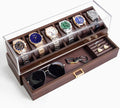 High End Wooden Watch Box with 6 Slots & Glass Lid - Walnut
