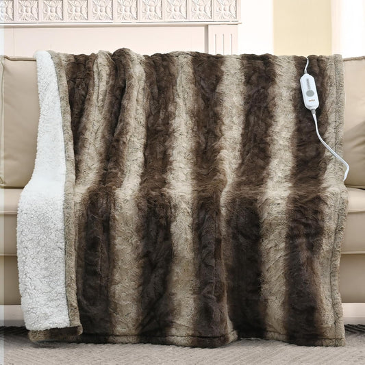 Bearhug Heated Throw Blanket - Luxurious Faux Fur & Sherpa