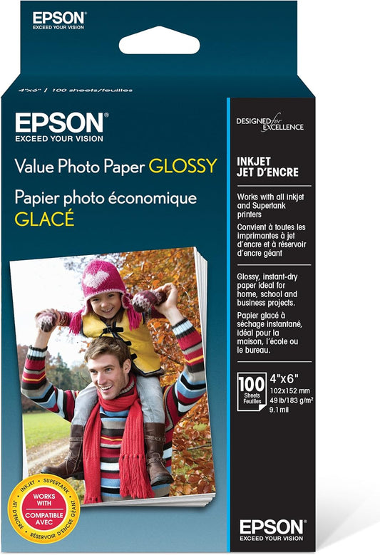 Vibrant Epson 4x6 Glossy Photo Paper - 100 Sheets