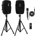 Powerful Plug-and-Play PA Speaker Set - 350w Loudspeakers, Mic, Stands, Remote - Pyle