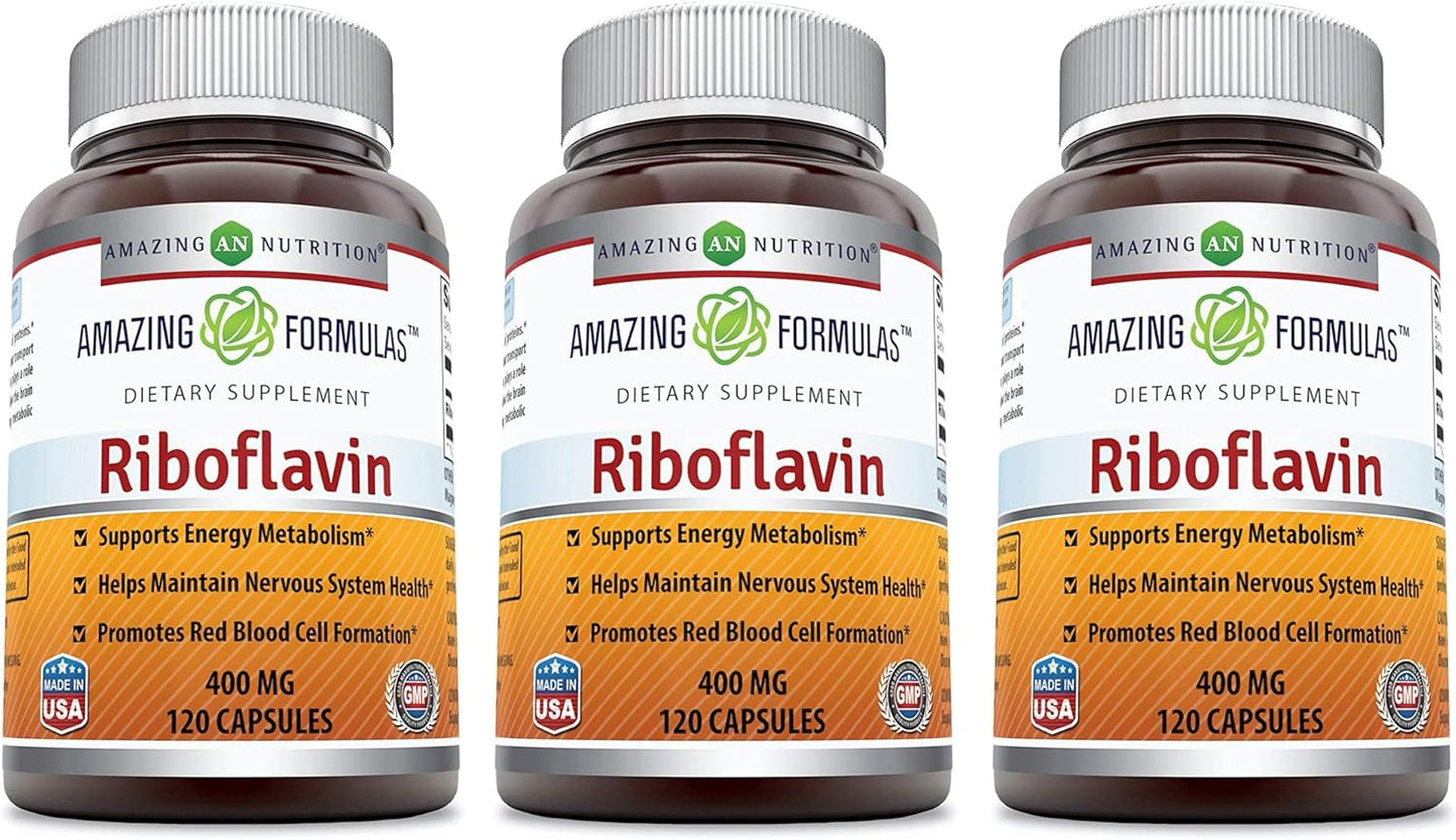 Riboflavin 400 mg Capsules - Non-GMO Vitamin B2 Supplement