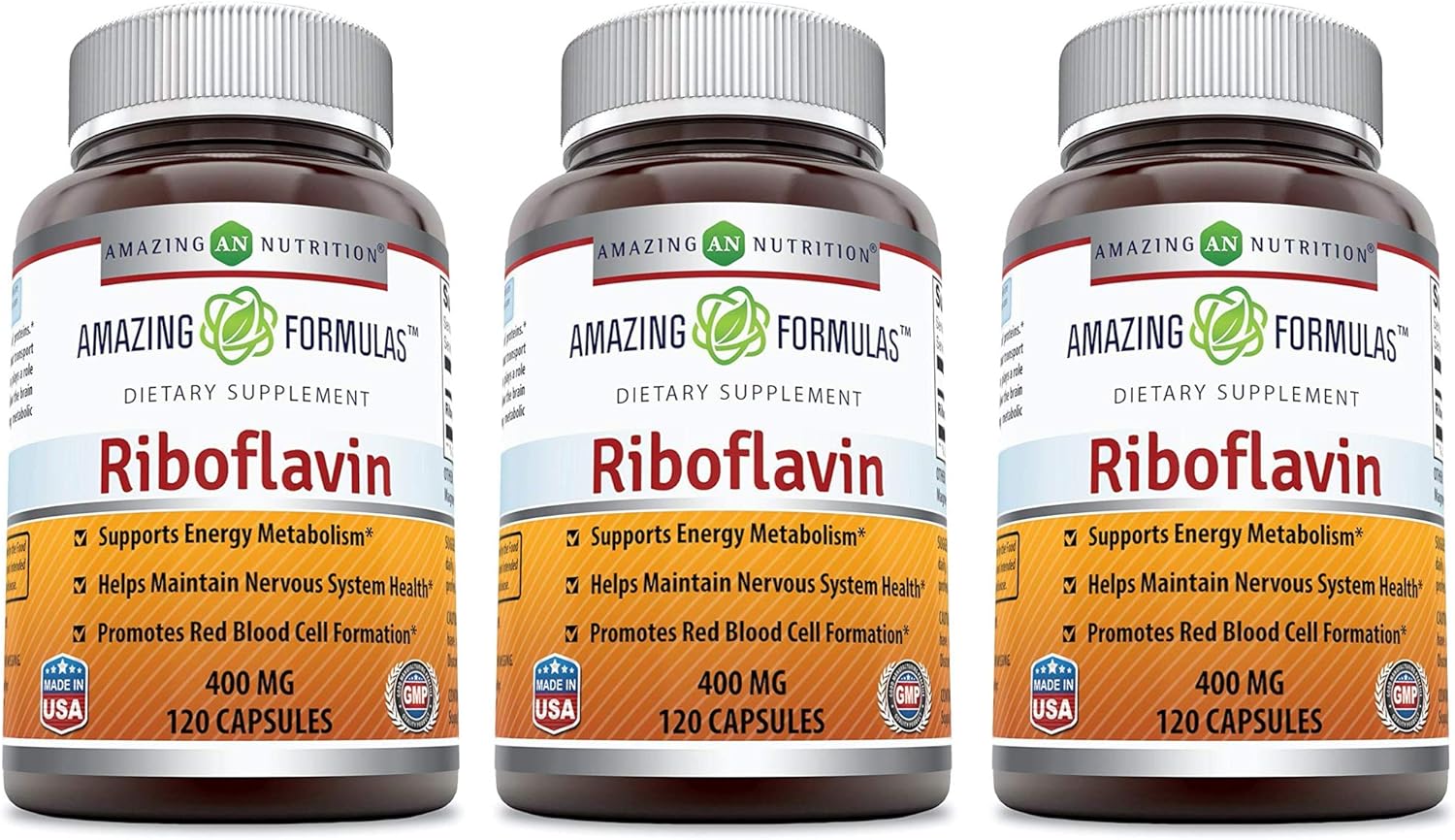 Riboflavin 400 mg Capsules - Non-GMO Vitamin B2 Supplement