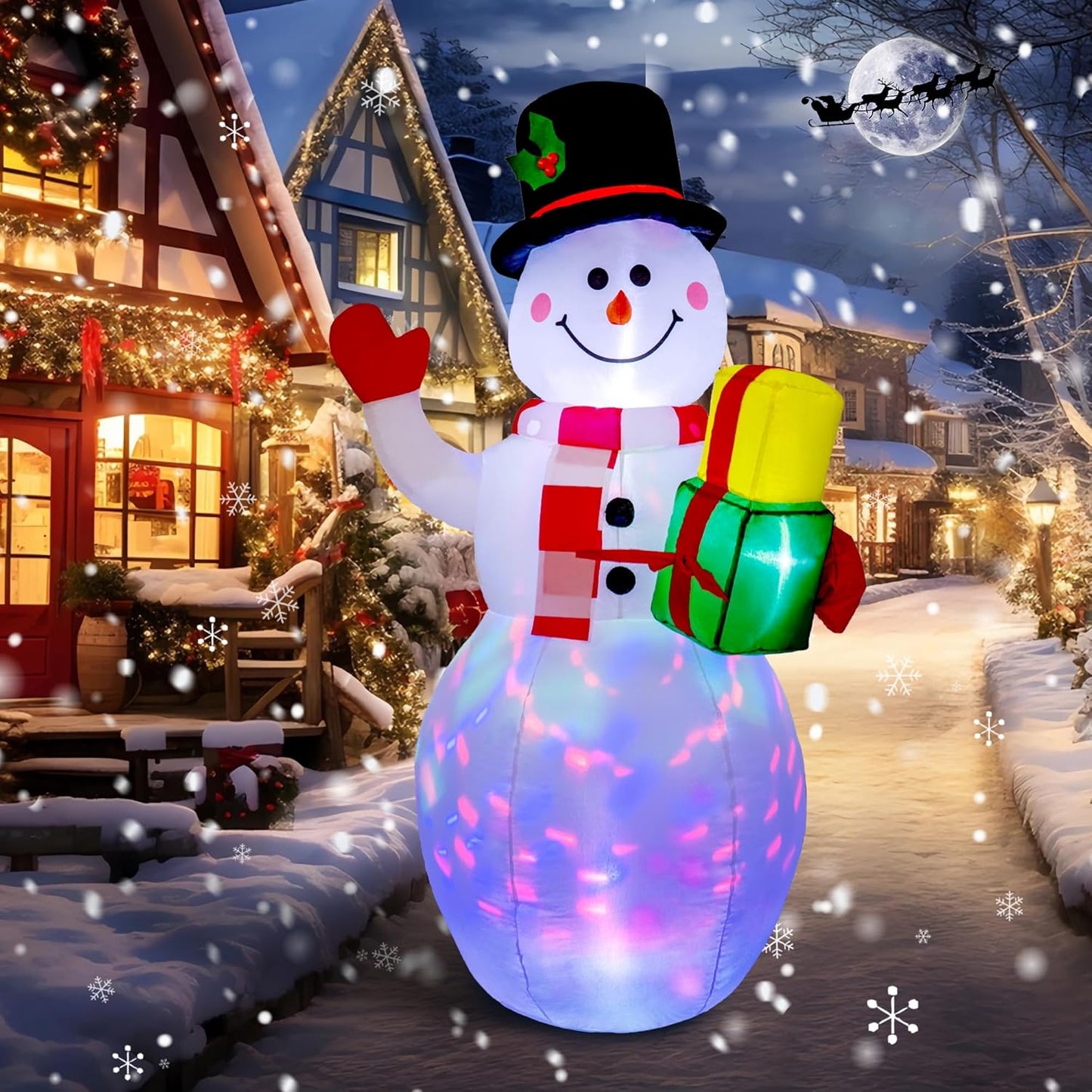 5 ft Inflatable Snowman with Colorful LED Lights for Christmas