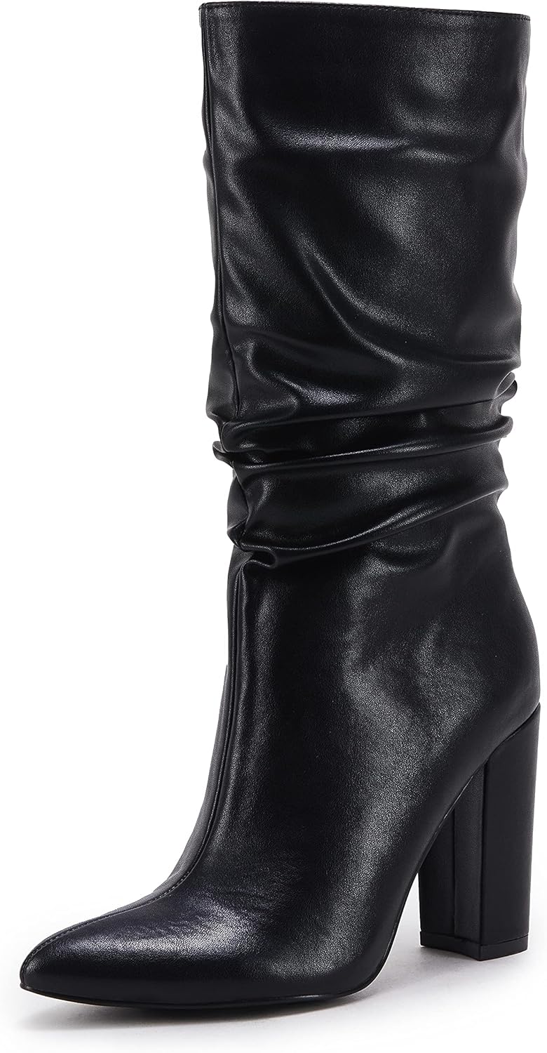Syktkmx Womens Winter Slouchy High Heel Boots for Style