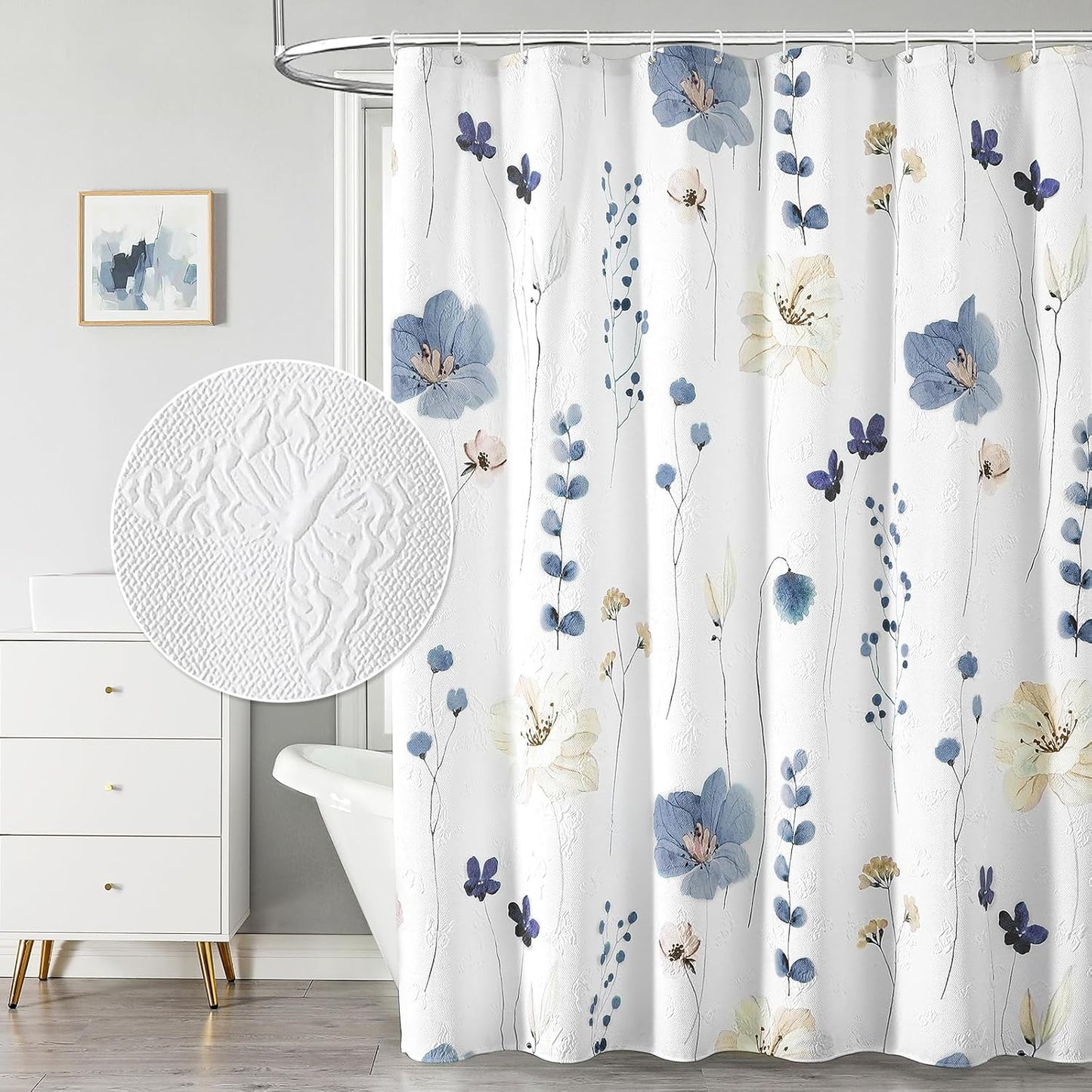 QiyI Extra Long Shower Curtain 72 x 84 with Floral Design