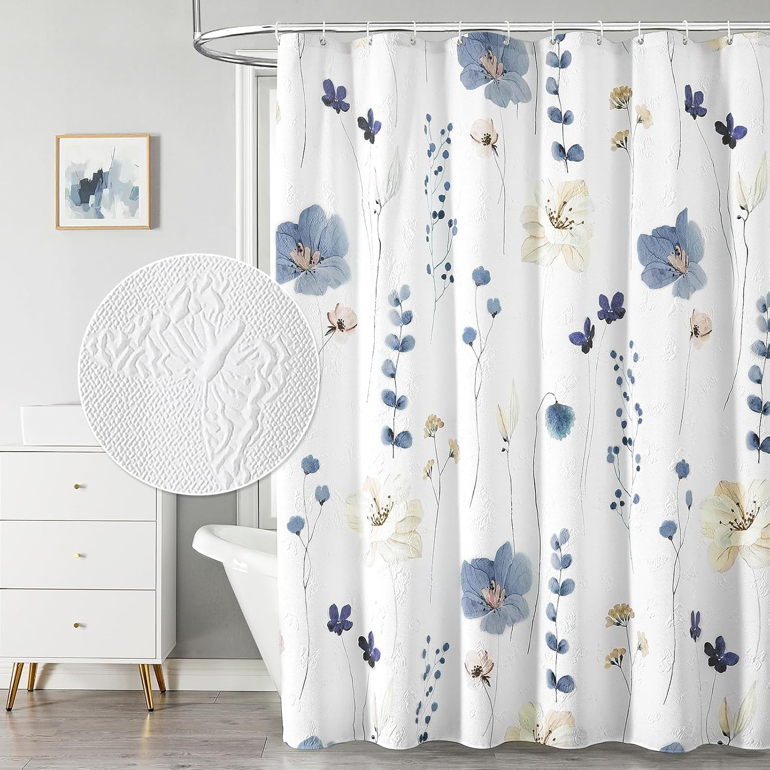 QiyI Extra Long Shower Curtain 72 x 84 with Floral Design
