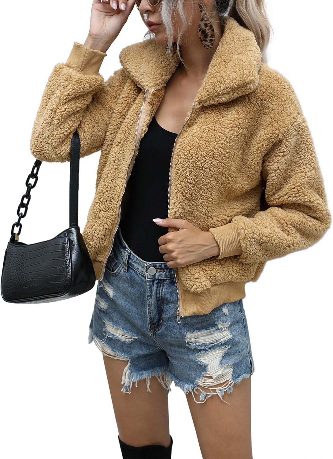 AKEWEI Women's Short Faux Fur Coat for Stylish Winter Wear