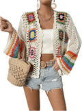 SHENHE Floral Crochet Cardigan - Lightweight Hollow Out Sweater