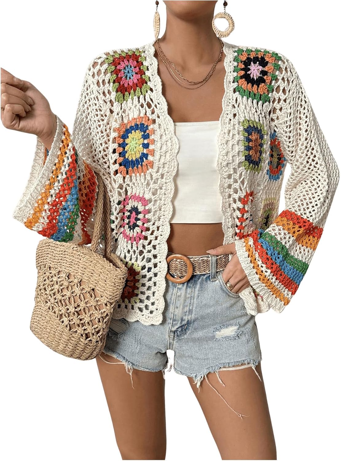 SHENHE Women's Floral Crochet Cardigan for Trendy Casual Wear