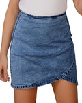 Vetinee Women's Tulip Hem Shirred Washed Denim Skirt - Flattering