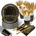 Black and Gold Paper Plates Set for 50 Guests - Elegant Disposable
