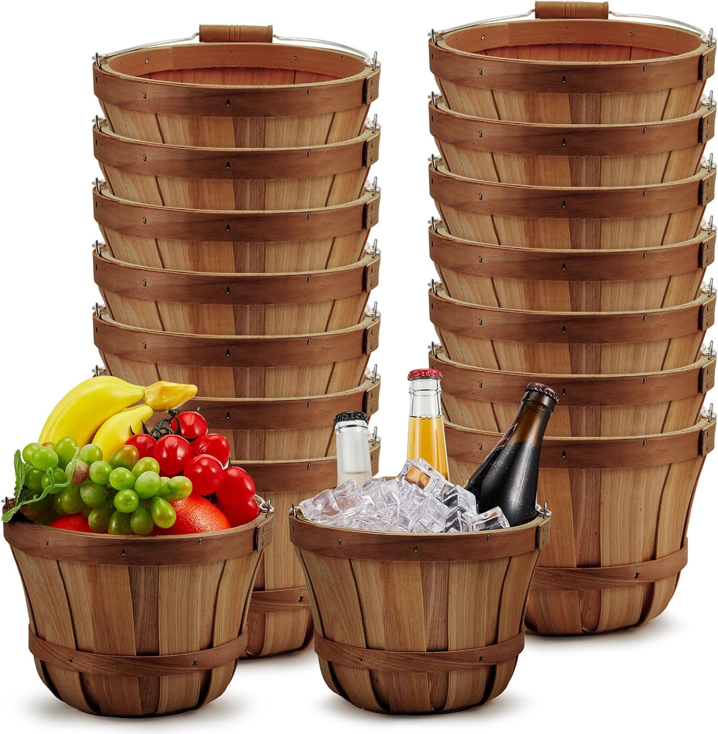6 Pcs Round Wooden Apple Baskets for Gifts and Harvesting