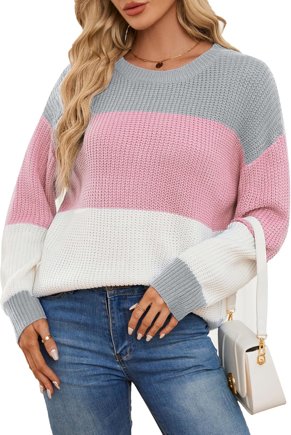 Women's Striped Color Block Sweater for Casual Elegance