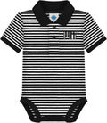 Comfortable infant polo bodysuit in stripes by Creative Knitwear