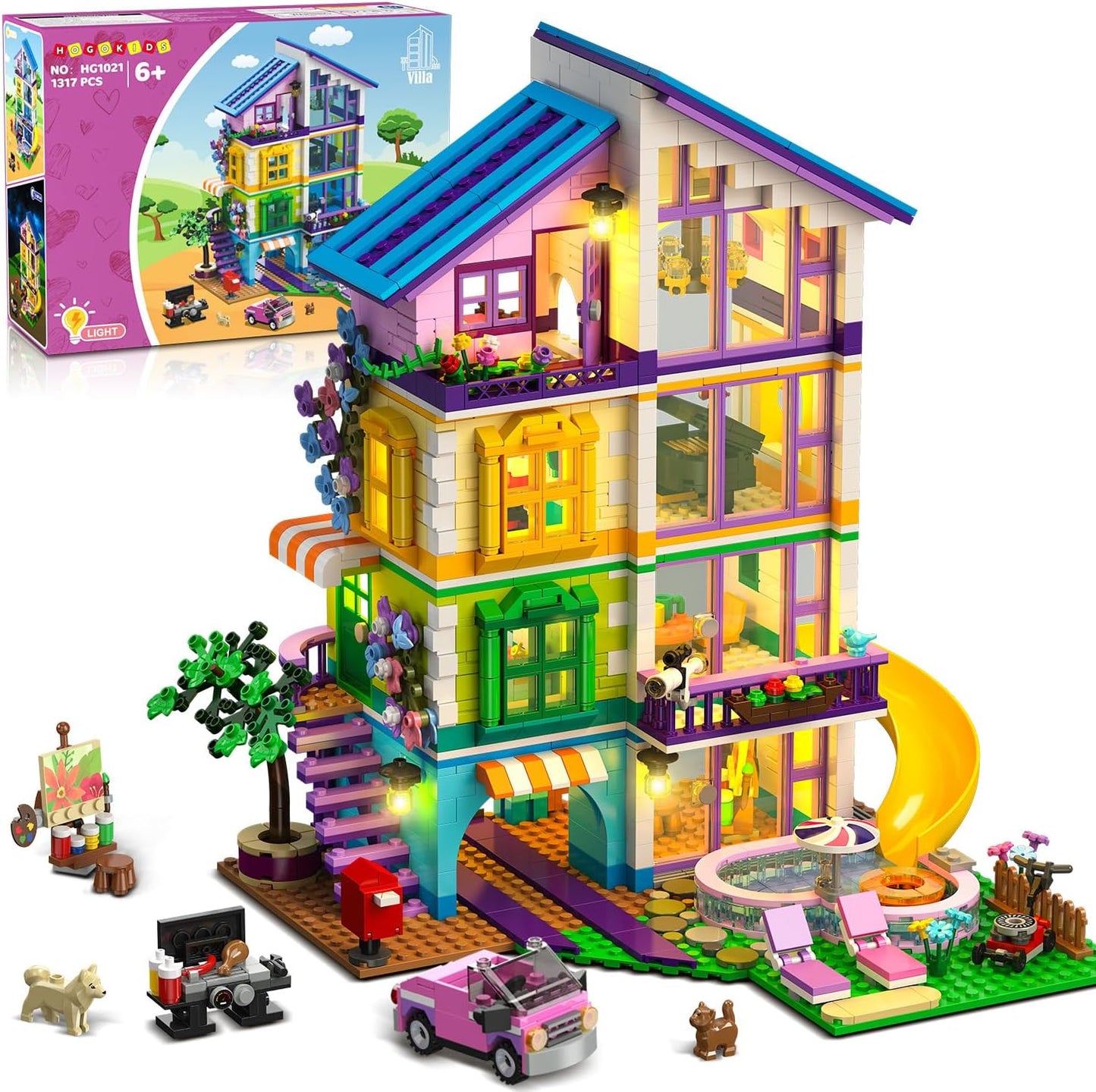 HOGOKIDS Girls House Building Set with LED Light - 1317 PCS