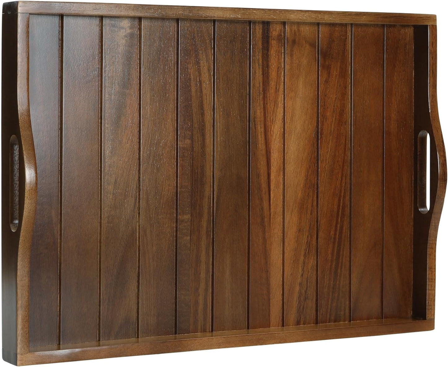 Large Acacia Wooden Serving Tray with Handles for Any Space