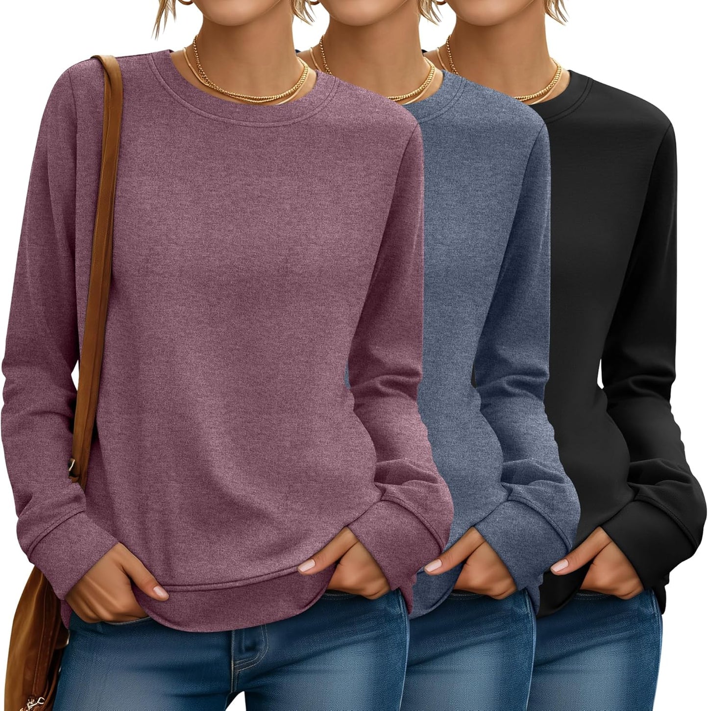 Riyiper 3 Pack Women's Long Sleeve Sweatshirts for Fall Style