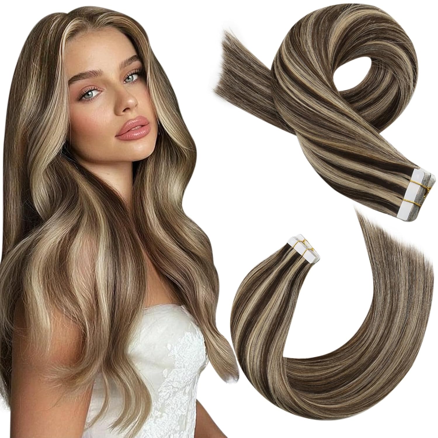 Moresoo Tape in Extensions for Stunning Brown and Blonde Highlights