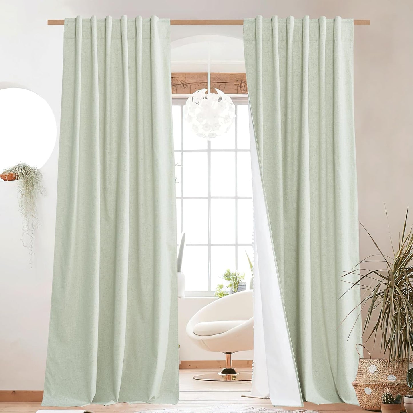 NICETOWN Sage Green Living Room Blackout Linen Draperies