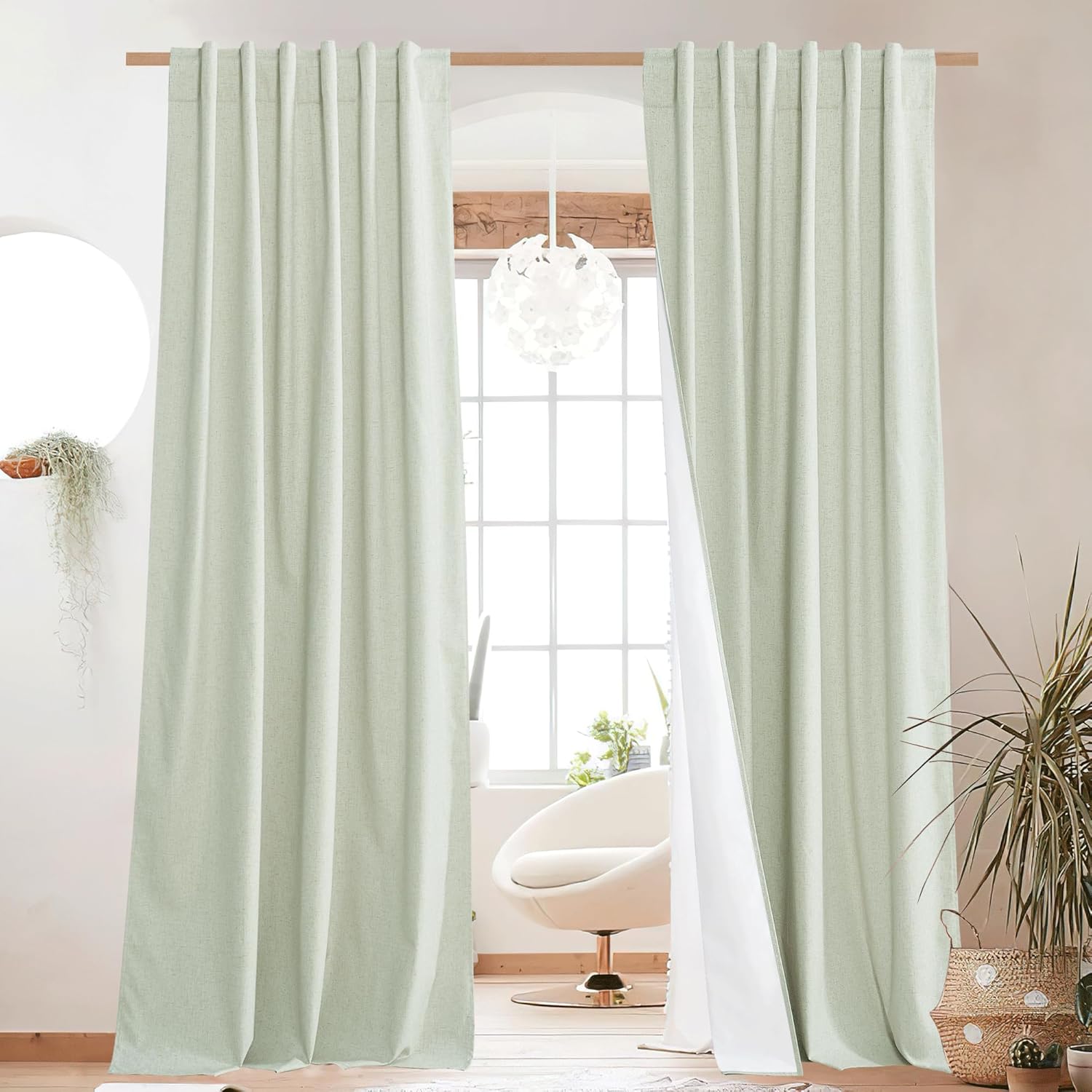 NICETOWN Sage Green Living Room Blackout Linen Draperies