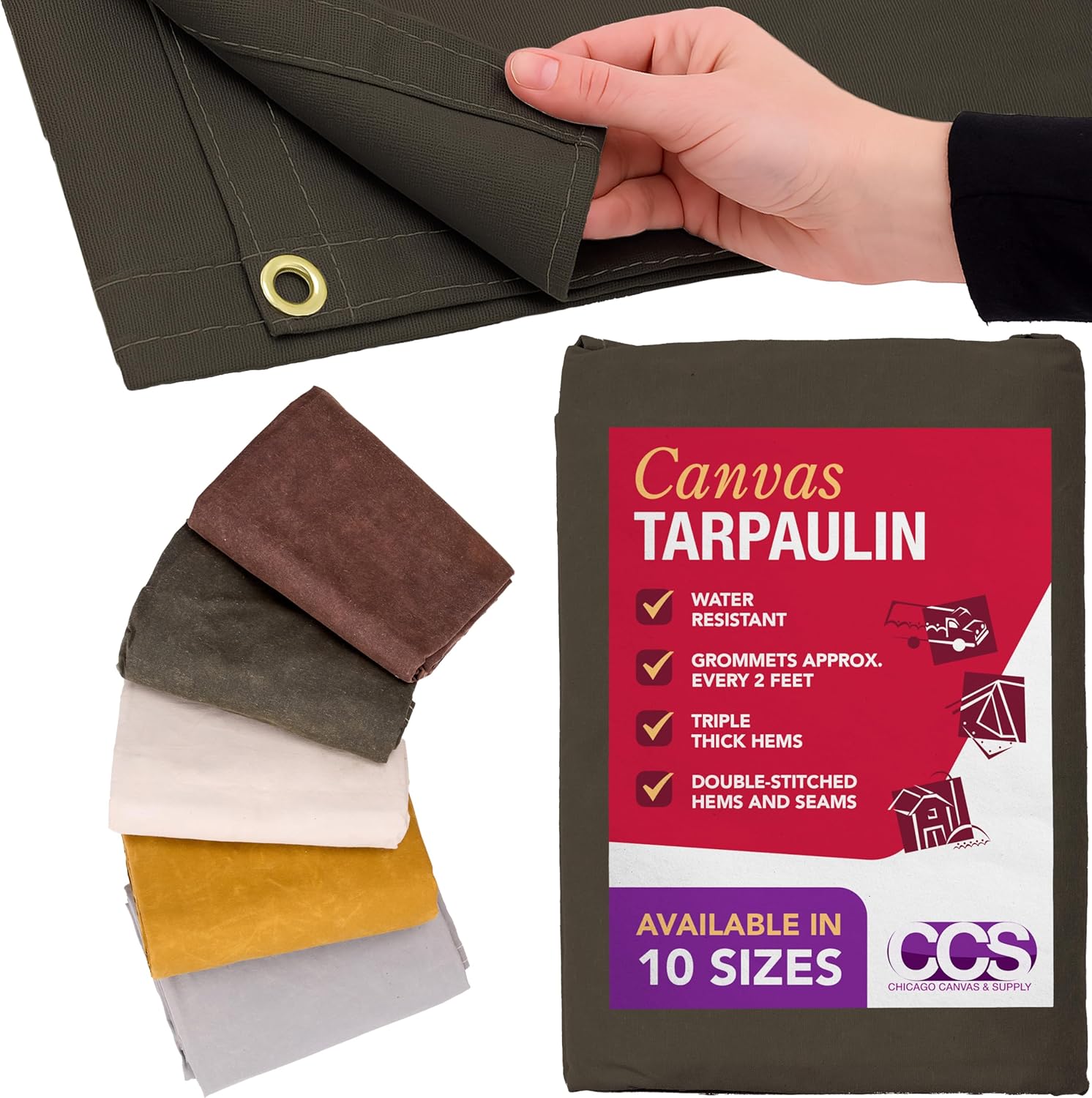CCS Waterproof Canvas Tarp Cover for Heavy Duty Outdoor Use