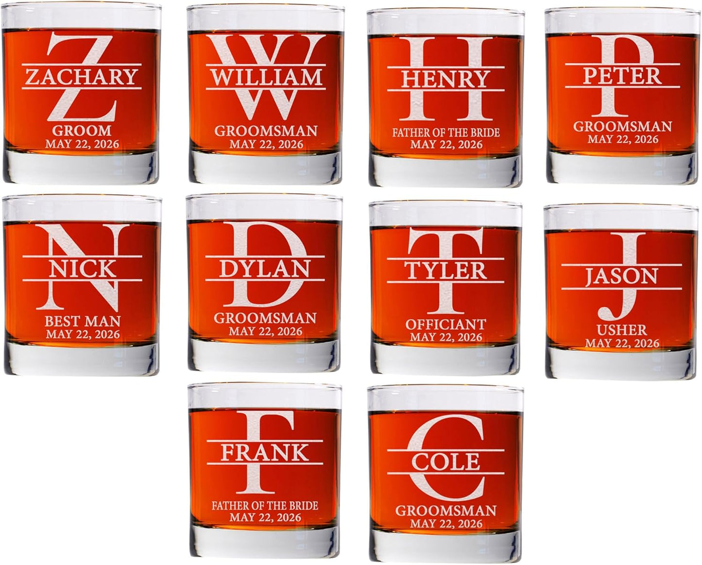Personalized Whiskey Glass Set Of 10 For Groomsman Gifts