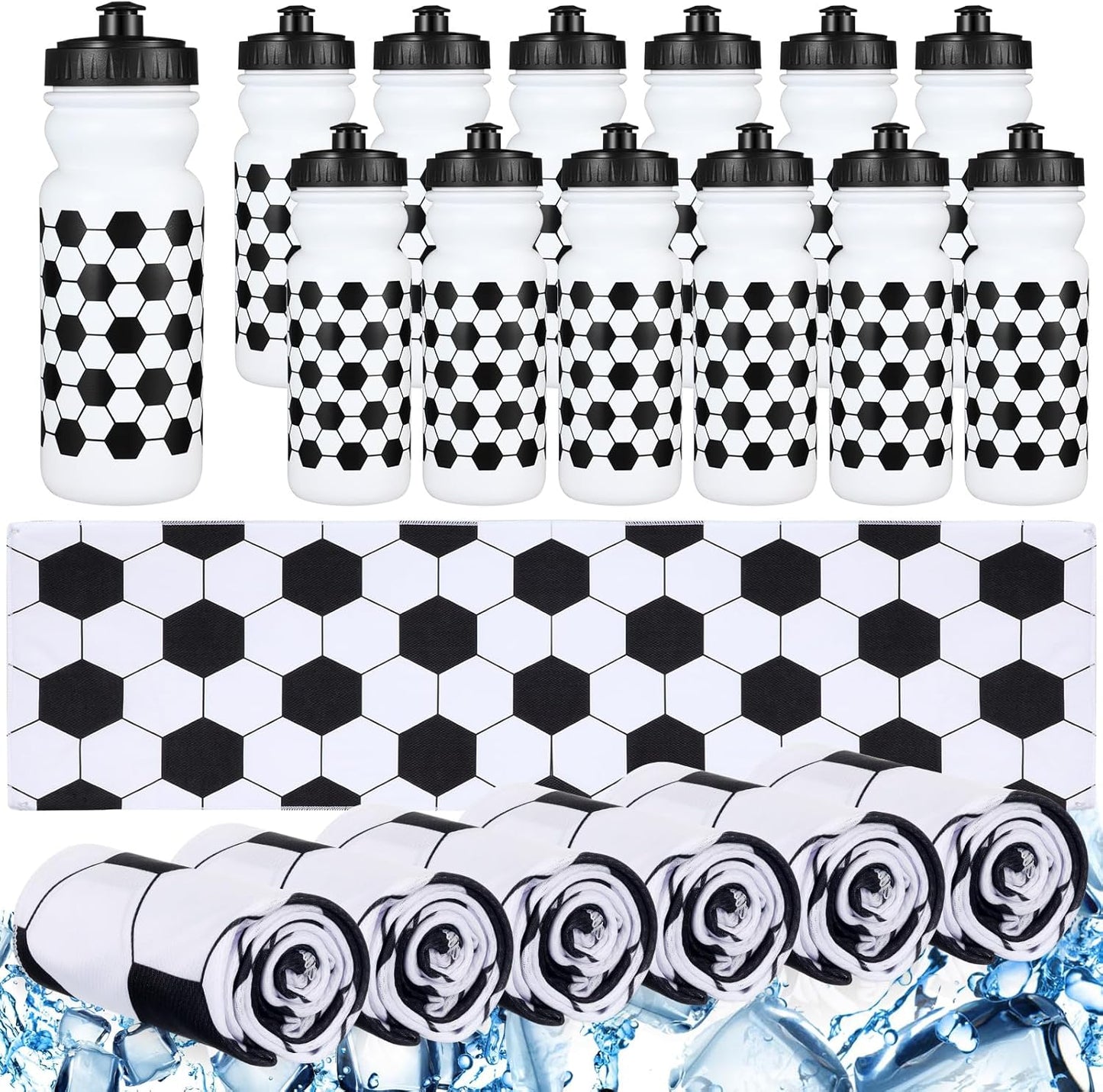 24 Pcs Sport Party Favors with Soccer Water Bottles and Towels
