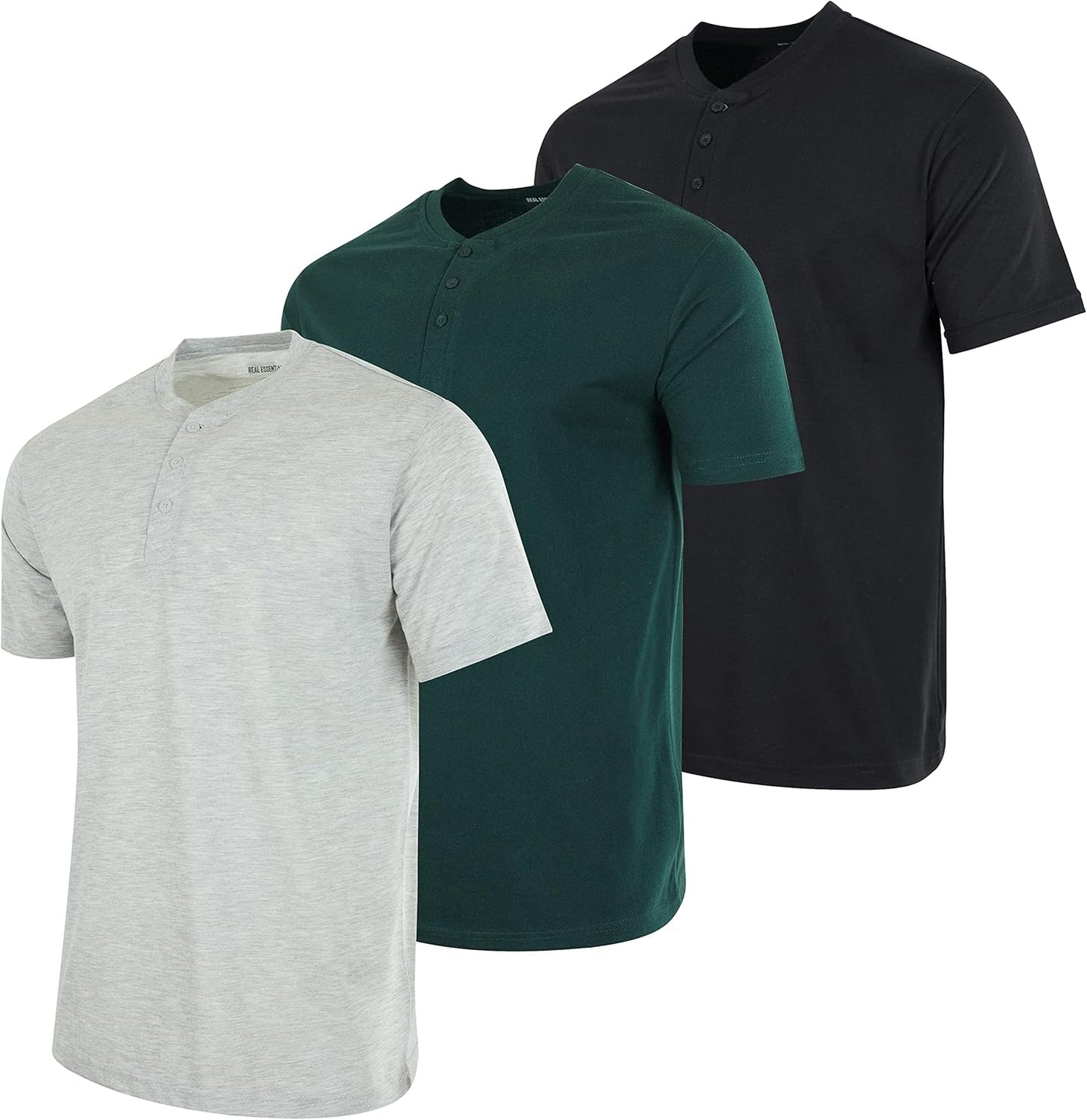 Real Essentials 3 Pack Men's Cotton Short & Long Sleeve Henley
