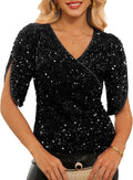 Velvet Sequin V Neck Top 3/4 Sleeve - Party Ready GRACE