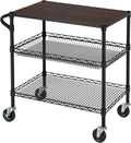 3 Tier Heavy Duty Utility Cart with Wood Top - 600 lb Capacity