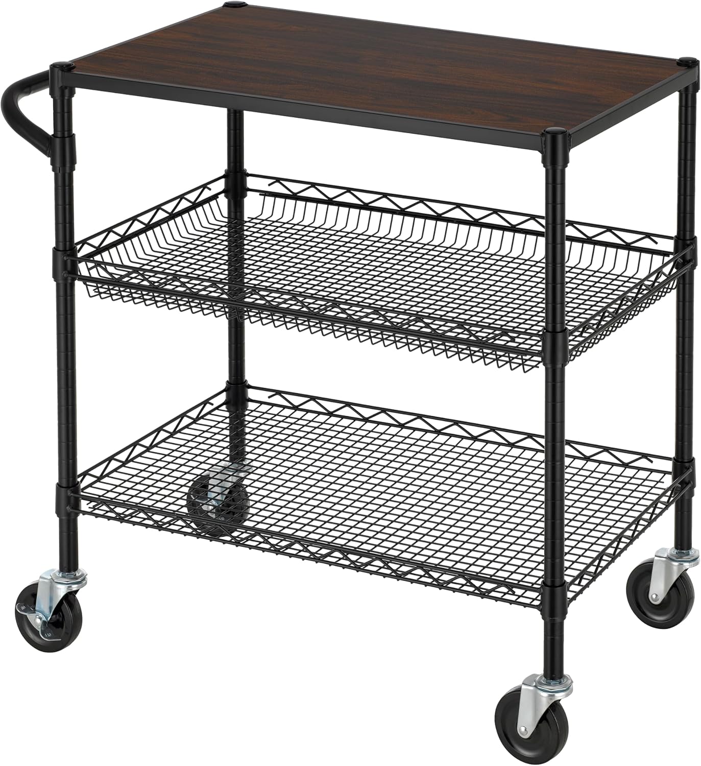 Finnhomy 3 Tier Heavy Duty Utility Cart with Wood Top and Wheels