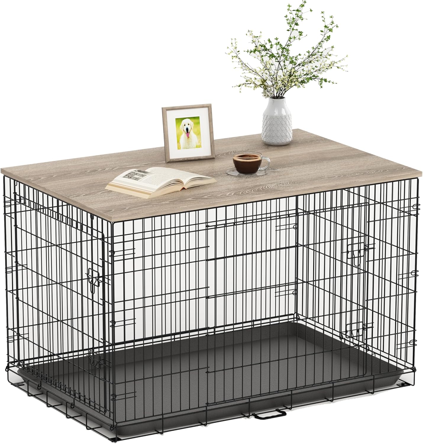 Piskyet Dog Crate Topper Wood Countertop for 36 Inch Crate