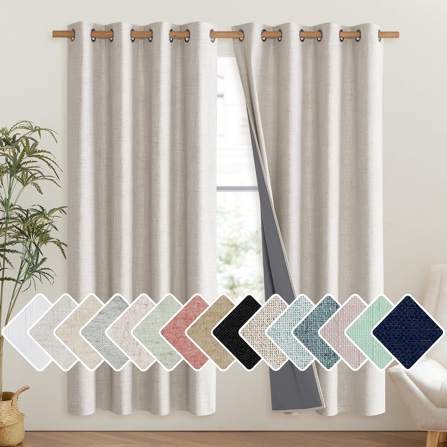 NICETOWN Vintage Open Linen Weave Blackout Curtains for Home