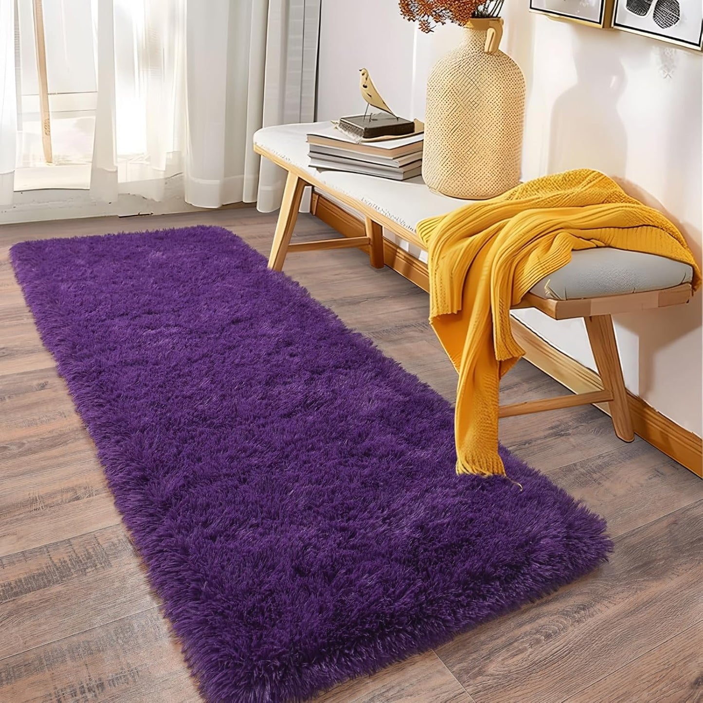 Fluffy Shag Runner Rugs for Bedroom Hallways, 2x8 Purple Soft