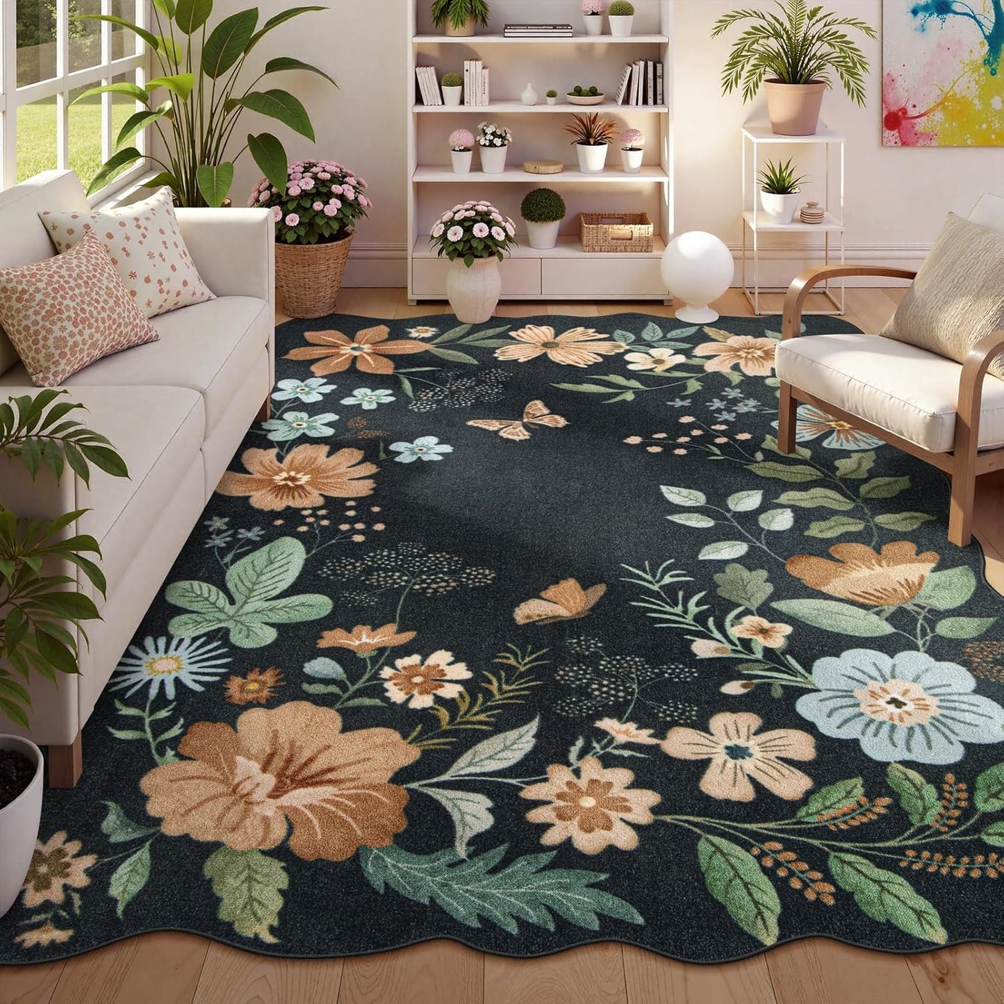 Lahome Floral Washable Rugs 8x10 for Living Room and Bedroom