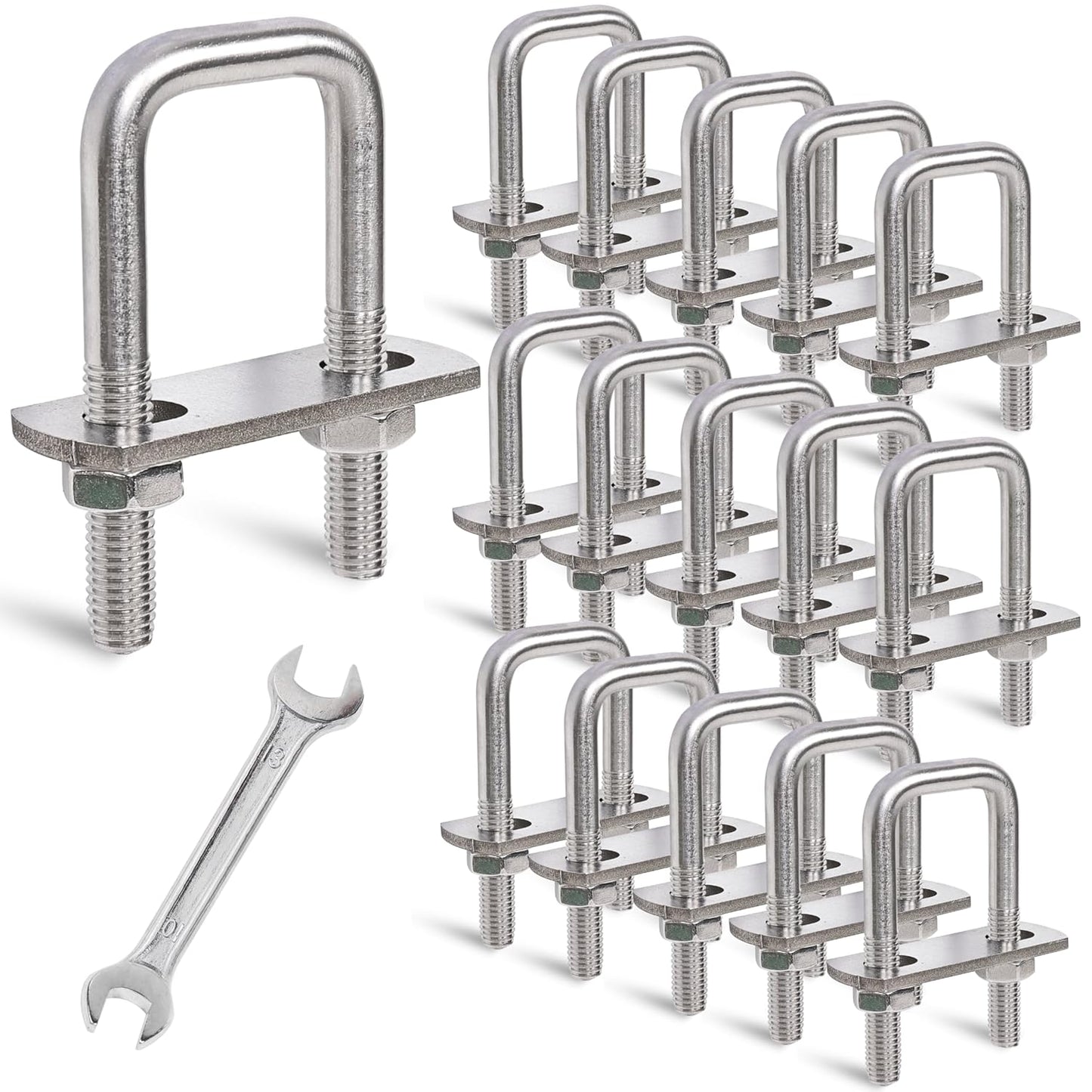 16 Sets M8 Square U-Bolts for Versatile Applications and Durability