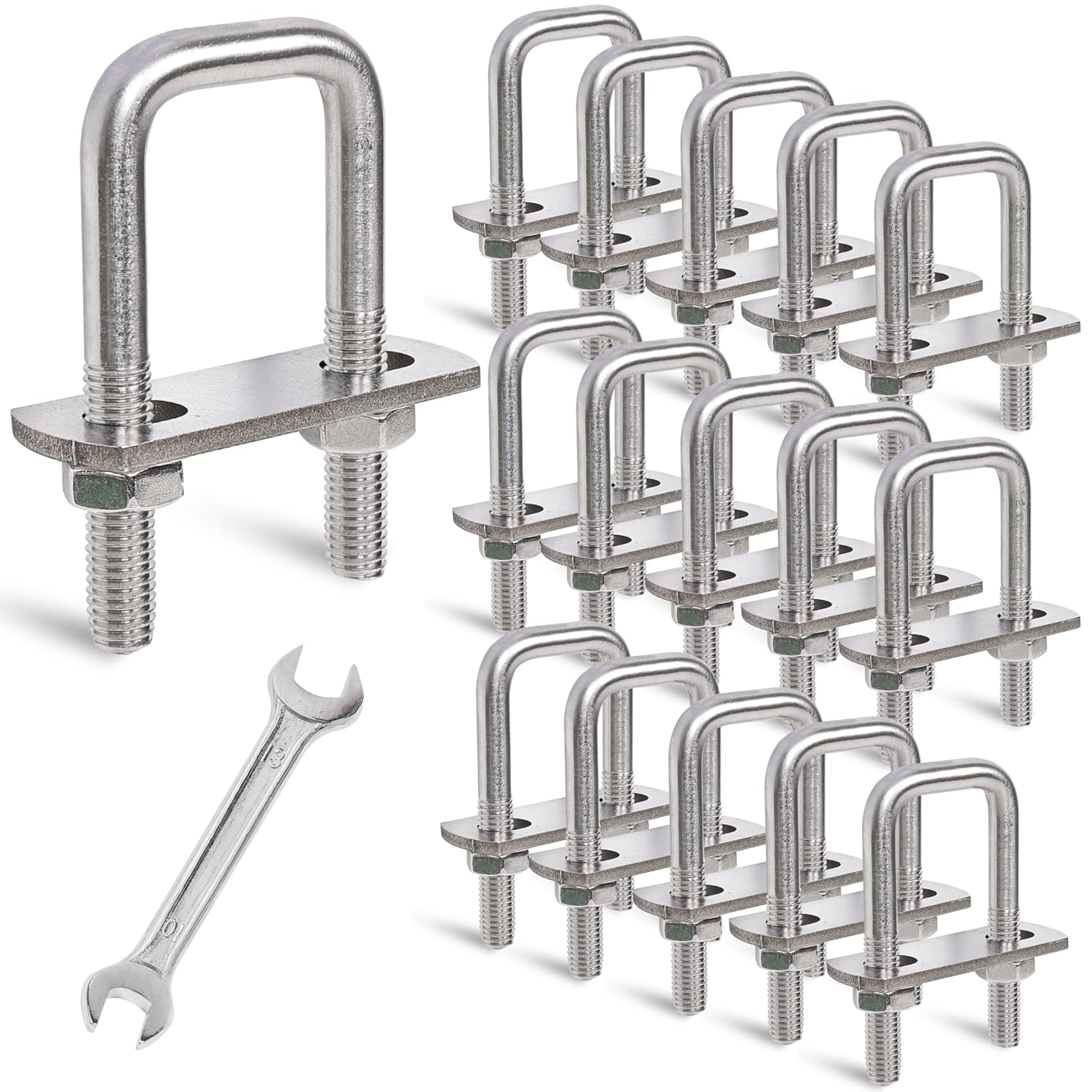 16 Sets M8 Square U-Bolts for Versatile Applications and Durability