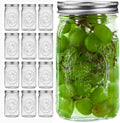 Wide Mouth Mason Jars 32 oz Set of 12 - Airtight Canning Jars