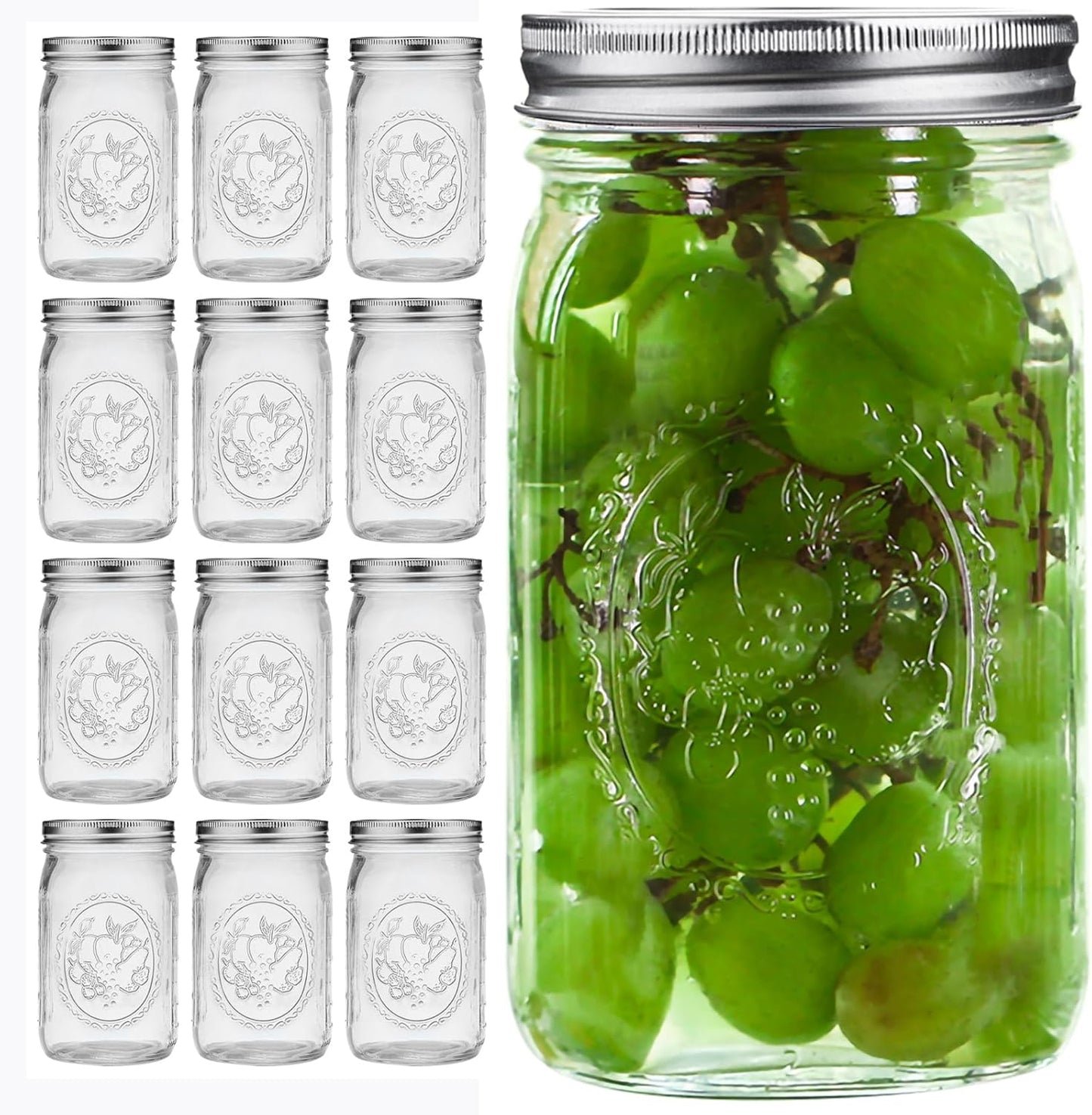 Wide Mouth Mason Jars 32 oz Set of 12 for Canning and Storage
