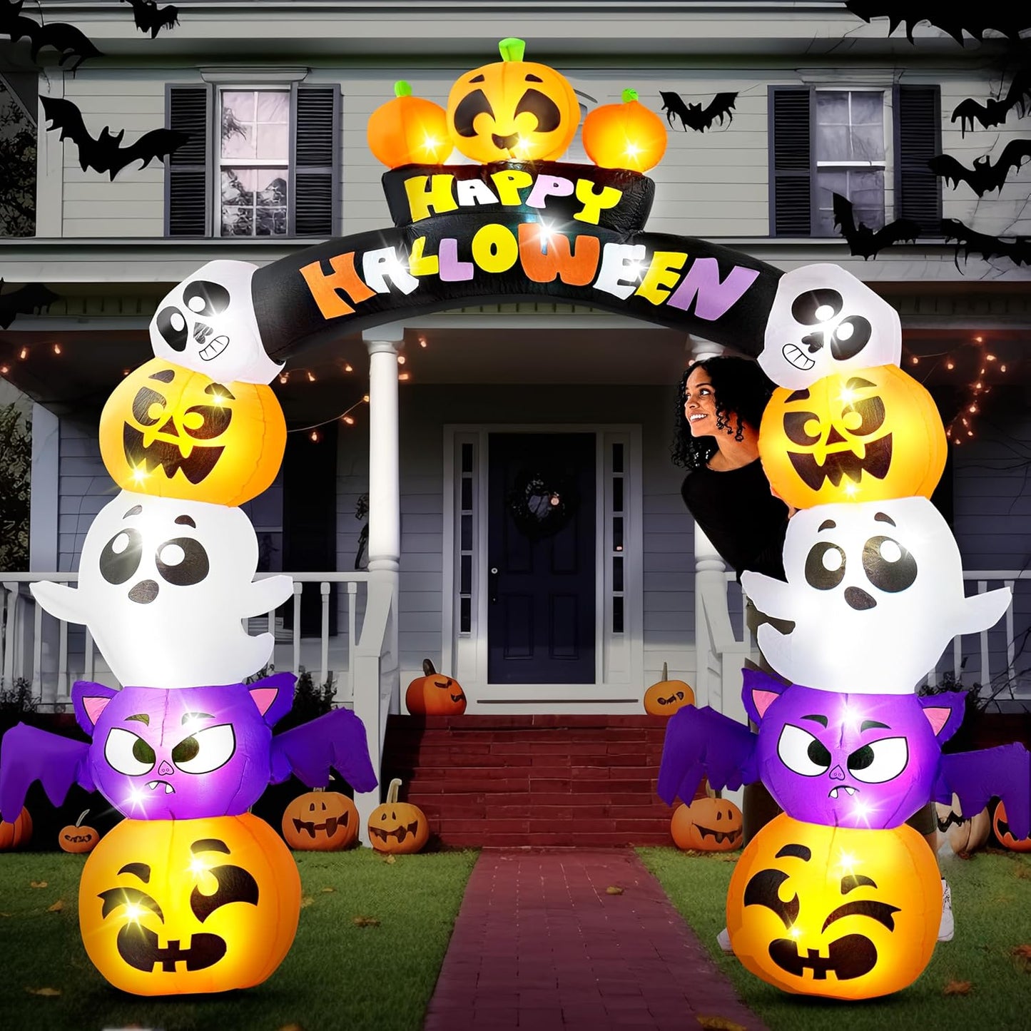8 FT Cute Halloween Inflatables Pumpkin Archway for Yard Decor