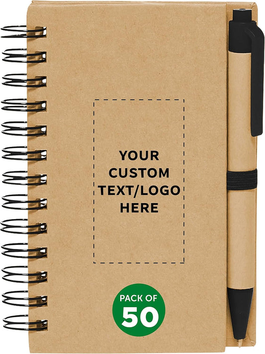 50 Personalized Spiral Notebooks + Pens - Versatile Set for Home & Office