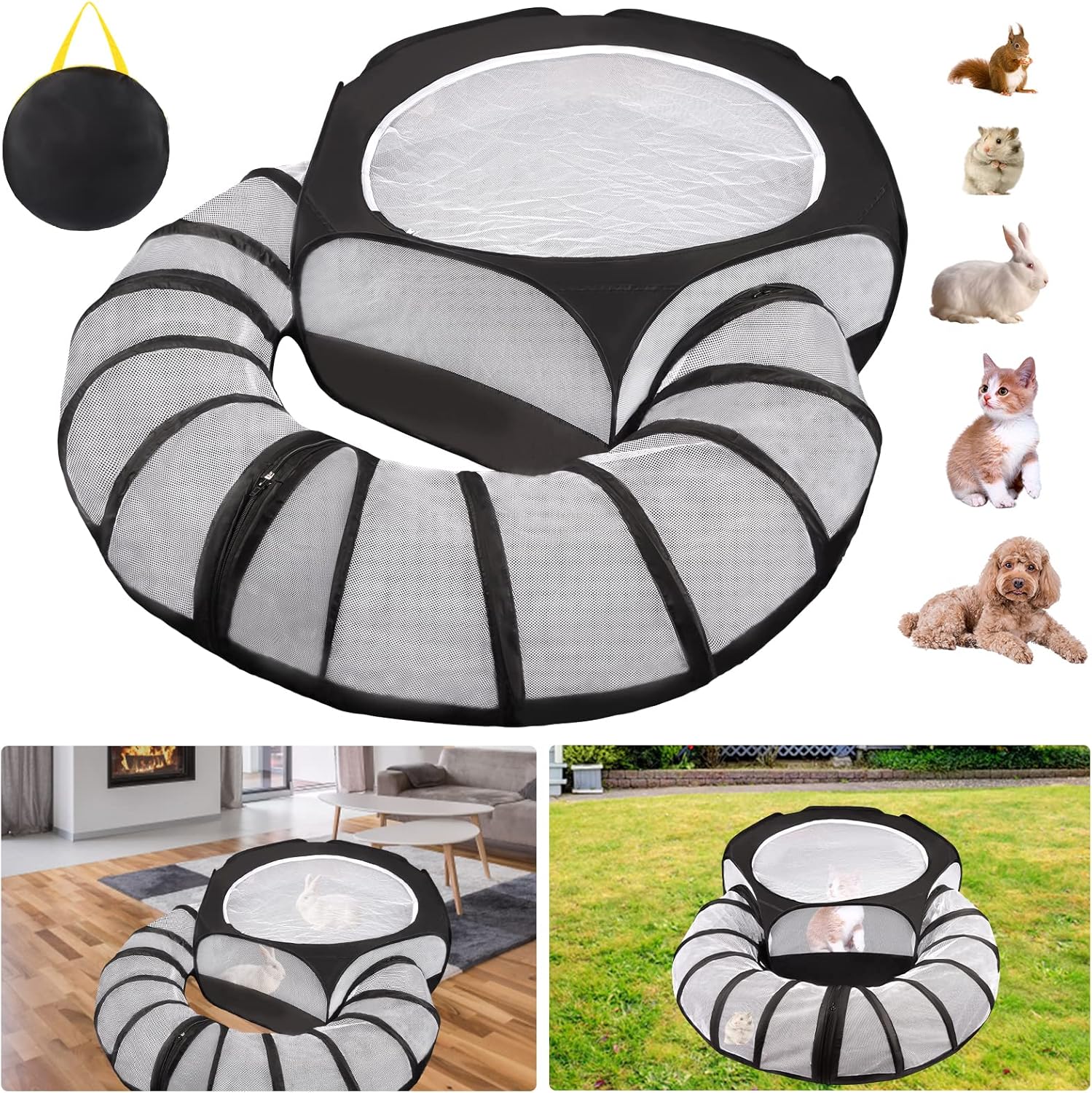 Waterproof Small Animal Playpen w/ Toy Tunnel - Ideal for Cats, Rabbits, Hamsters