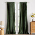 PRIMROSE Olive Green Velvet Blackout Curtains 84 in - Luxurious Room